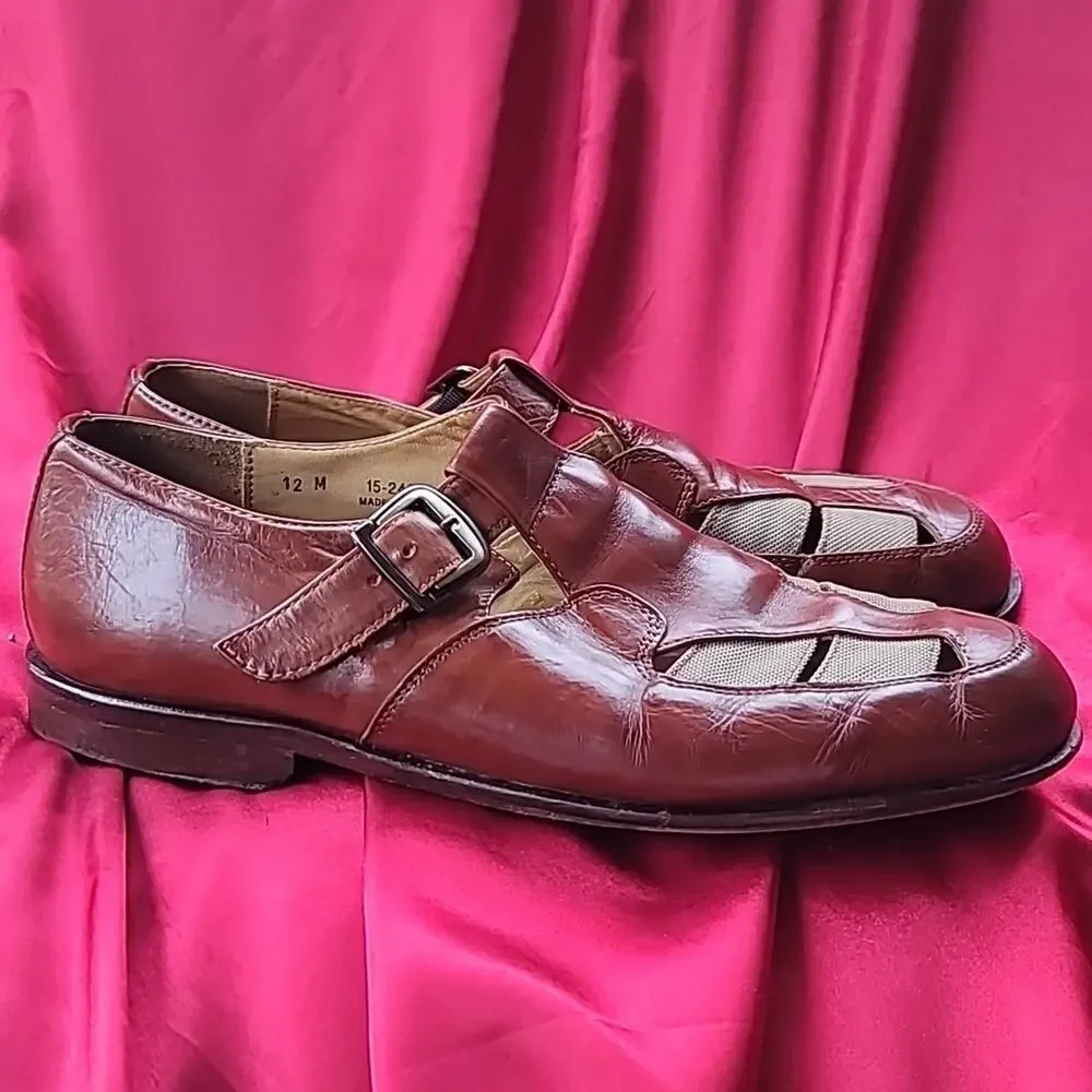 JOHNSTON & MURPHY sz12 monk strap dress sandal handmade leather  🇮🇹 Ital…